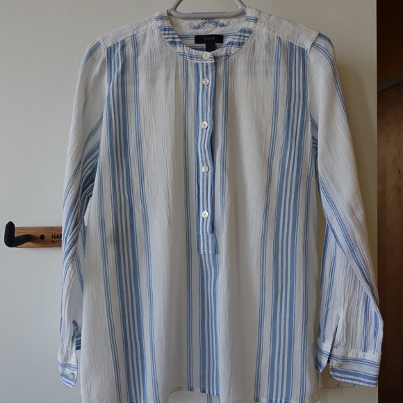 J.Crew JCrew Collarless Popover Blue Shirt Seashore Striped Stripe 0 XS - Picture 7 of 12